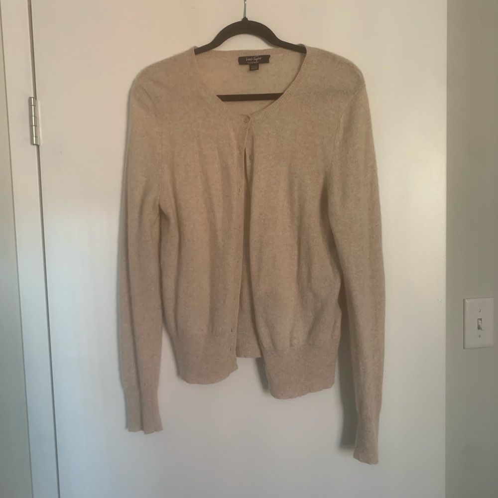 Lord & Taylor Cashmere Beige Button-Front Cardigan